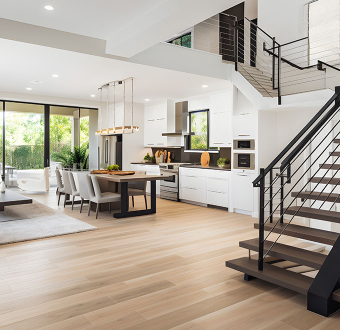 Residential vinyl plank flooring installed in modern living area