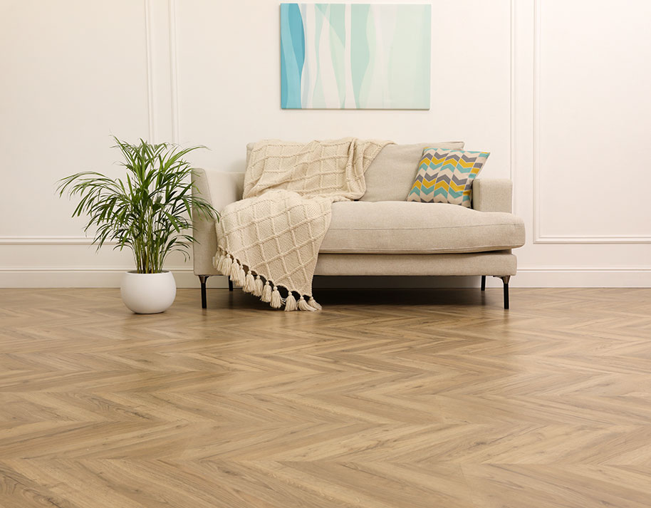 Vinyl flooring product display highlighting durability and design